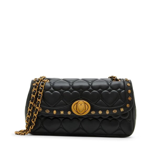 Betsey Johnson Kitsch Icon Quilted Hearts Flap Bag Black NWT - Picture 1 of 8